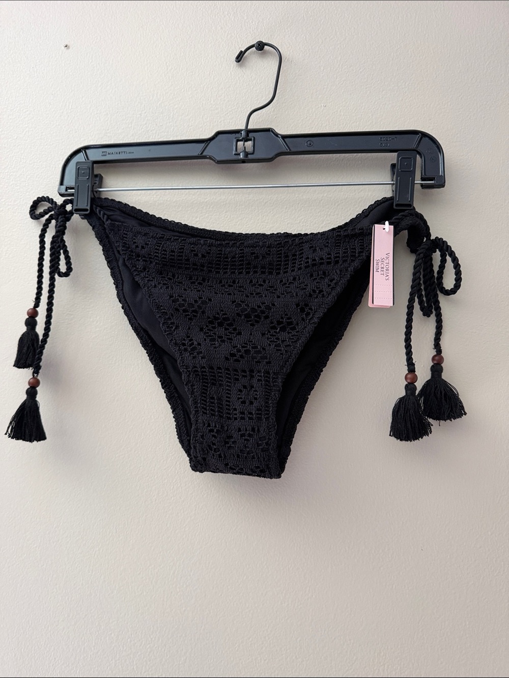 Victoria's Secret Black Crochet Tie-Side Bikini Bottoms